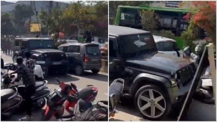 थार ड्राइवर ने गाड़ियों को रफ्तार से रौंदा।