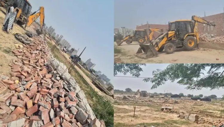 नोएडा में 150 करोड़ कीमत की जमीन में अवैध अतिक्रमण पर चला बुलडोजर, डूब इलाके में 120 बीघा एरिया कराया खाली